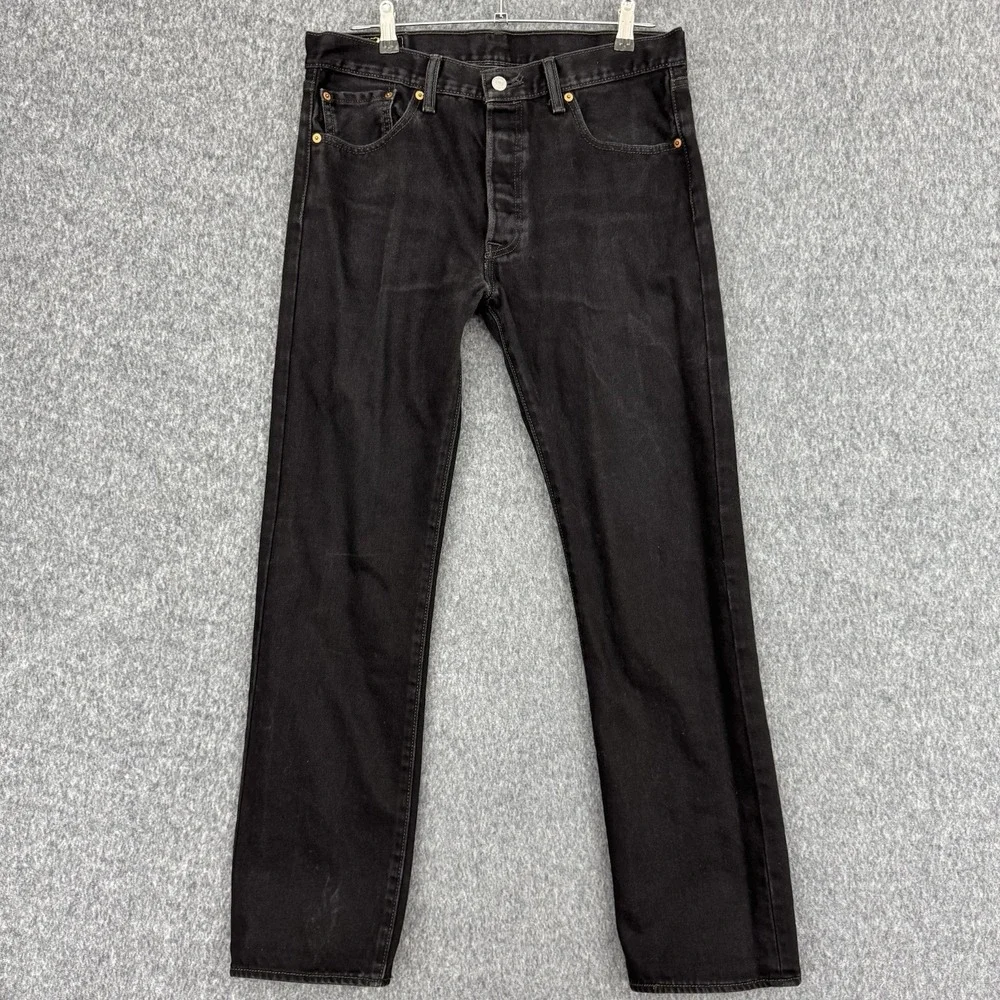 Levi's 501 Original Jeans Men's W33 L32 Black Button Fly Straight Leg Denim